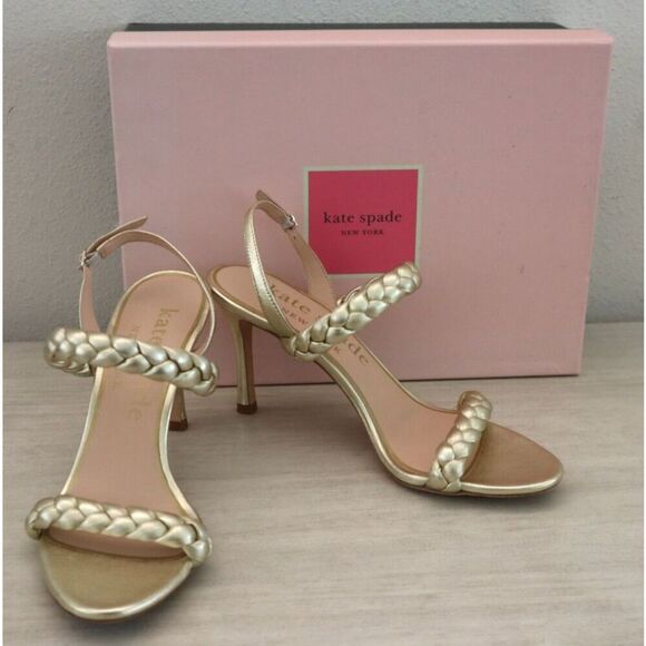 Kate Spade Womens 8.5B Pale Gold Saffron Metallic Leather Slingback Sandals - Picture 1 of 15
